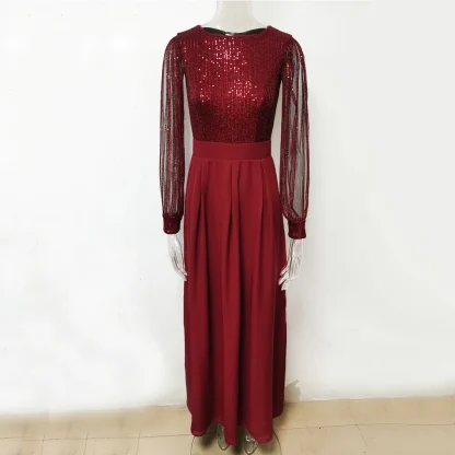 Long Sleeve Chiffon Sequin Maxi Dress - Image 6