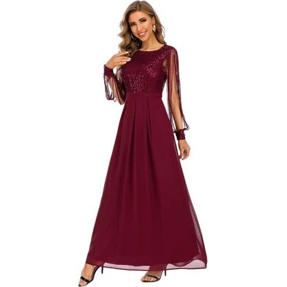 Long Sleeve Chiffon Sequin Maxi Dress - Image 2