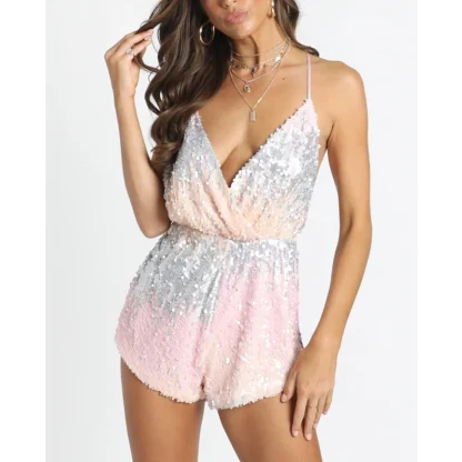 Glittering V-Neck Sequin Jumpsuit - Image 2