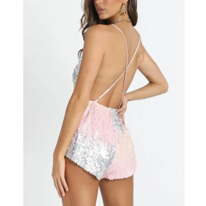 Glittering V-Neck Sequin Jumpsuit - Image 3