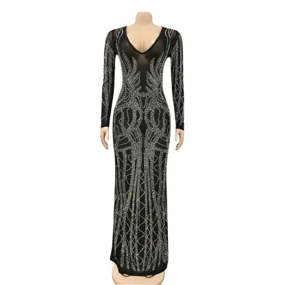 Long Sleeve Deep V-Neck Sexy Sparkling Dress - Image 3