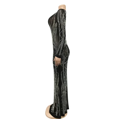 Long Sleeve Deep V-Neck Sexy Sparkling Dress - Image 4