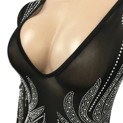 Long Sleeve Deep V-Neck Sexy Sparkling Dress - Image 5