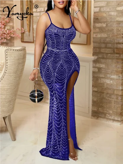 Mesh High Slit Sequin Slip Dress - Image 5