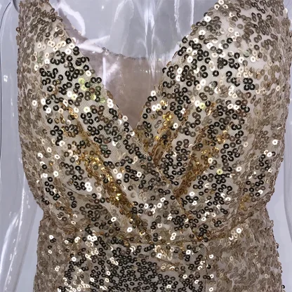 Low Front Spaghetti Strap Sequin Maxi Dress - Image 4