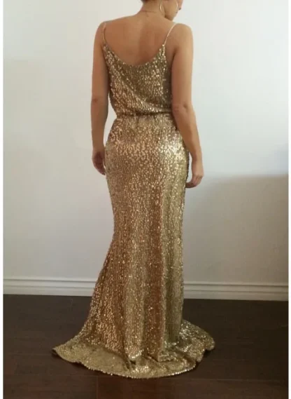 Low Front Spaghetti Strap Sequin Maxi Dress - Image 2