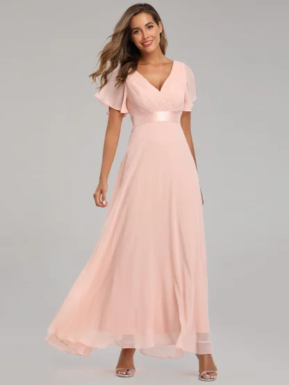 Short Flare Sleeve Sequin Chiffon Dress - Image 3