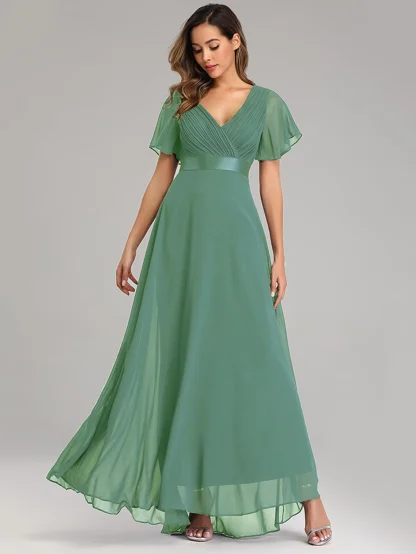 Short Flare Sleeve Sequin Chiffon Dress - Image 4