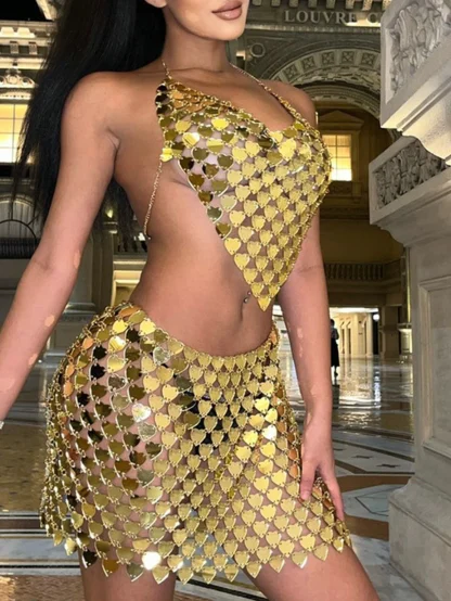 Dazzling Heart Shaped Sequin Dress Set - Image 4
