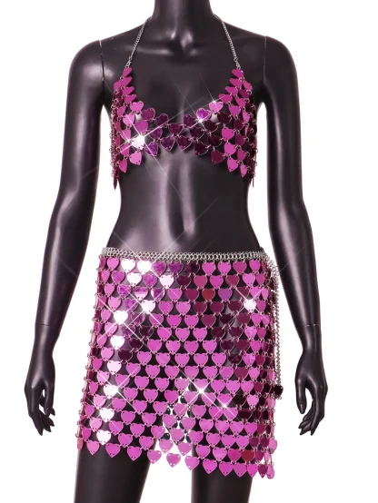 Heart Detailed Halter Neck Sequin Dress - Image 3