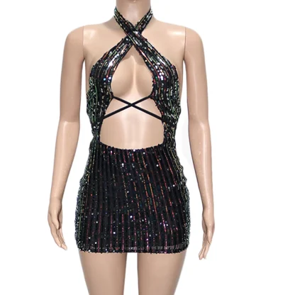 Halter Neck Open Front Sequin Dress - Image 3