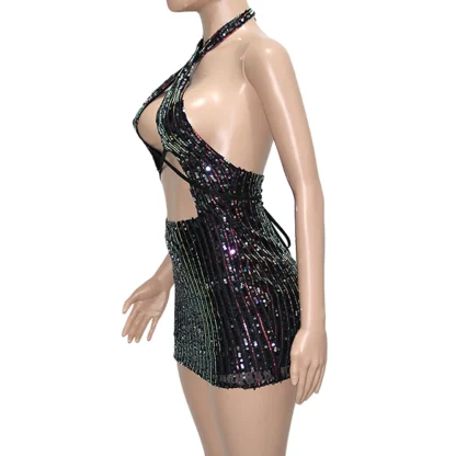 Halter Neck Open Front Sequin Dress - Image 4