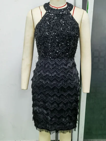 Sparkling Bodycon Sequin Fringe Dress - Image 3