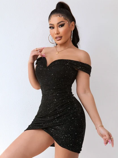 Off Shoulder Ruched Mini Dress - Image 3