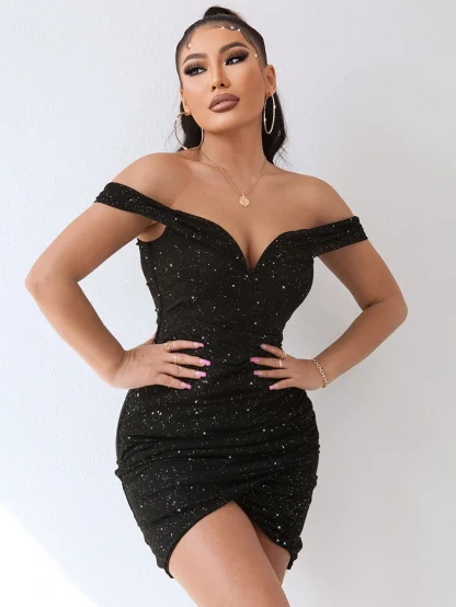Off Shoulder Ruched Mini Dress