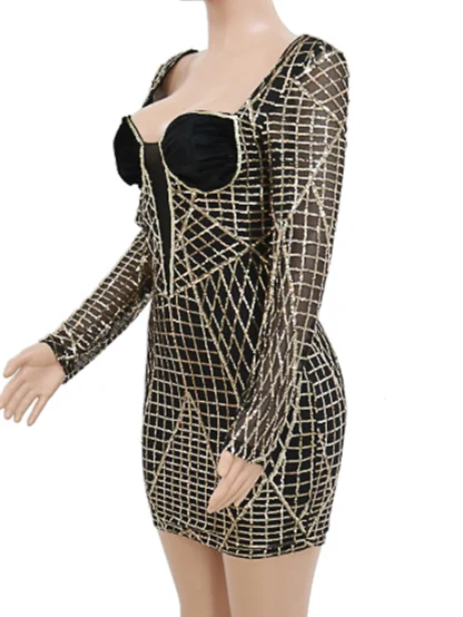 Glamour Night Long Sleeve Sequin Dress - Image 4