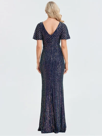 Flutter Sleeve V-Neck Maxi Shiny Dress - Image 2