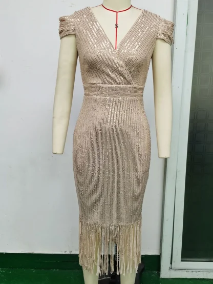 Elegant Glitter Tassel Sequin Dress - Image 3