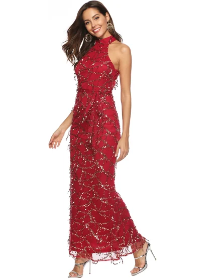 Glitter Halter Neck Maxi Sequin Dress - Image 5