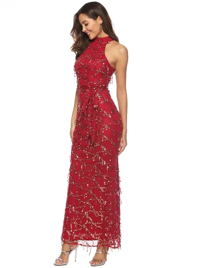 Glitter Halter Neck Maxi Sequin Dress - Image 6