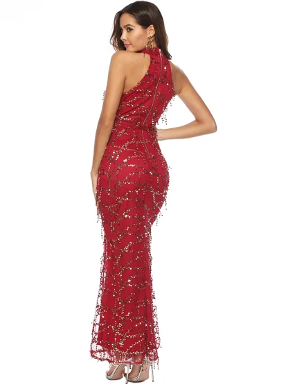 Glitter Halter Neck Maxi Sequin Dress - Image 2