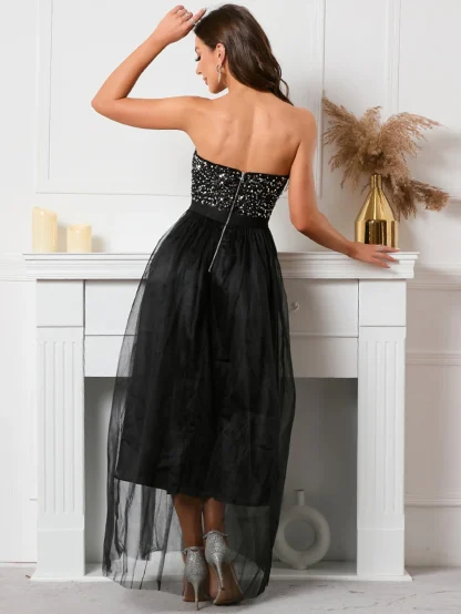 Elegant Strapless Sequin Mesh Maxi Dress - Image 2