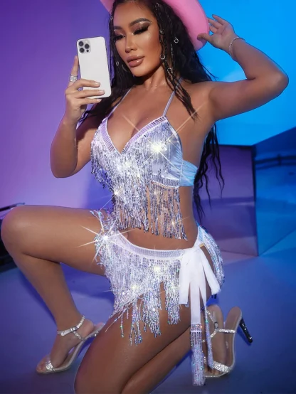 Backless Shimmering Sequin Mini Dress - Image 4
