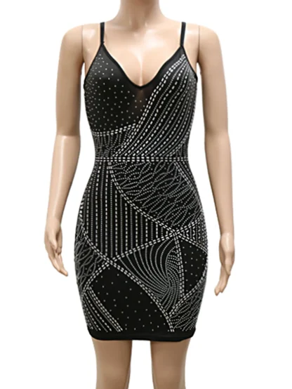 Sequin-Detailed Bodycon Shiny Mini Dress - Image 3