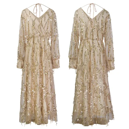Vintage-Like Fringe Sequin Midi Dress - Image 3