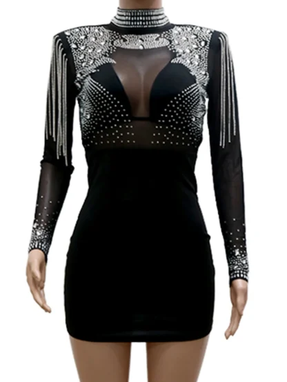 Puff Long Sleeve Sequin Dress - Image 3