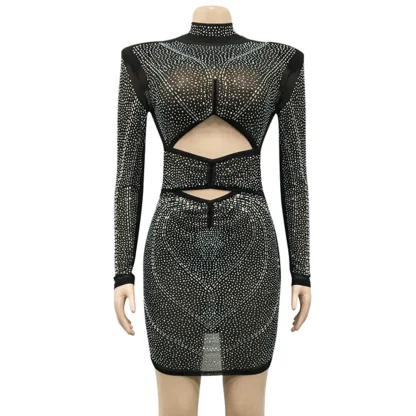 Long Sleeve See-Through Sequin Evening Dress - Image 3
