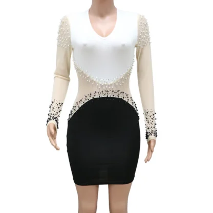 Elegant Sheer Mesh Sequin Mini Dress - Image 3