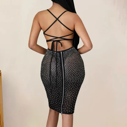See-Through Lace-Up Sequin Dress - Image 2
