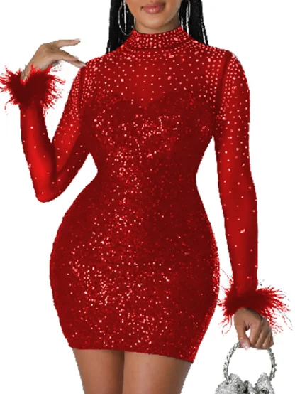 Mesmerizing Long Sleeve Sequin Party Dress - Image 4