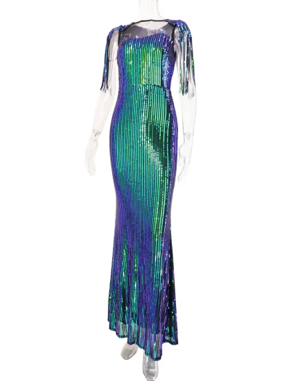 Enchanting Tassel Sleeves Sequin Dress - Image 3