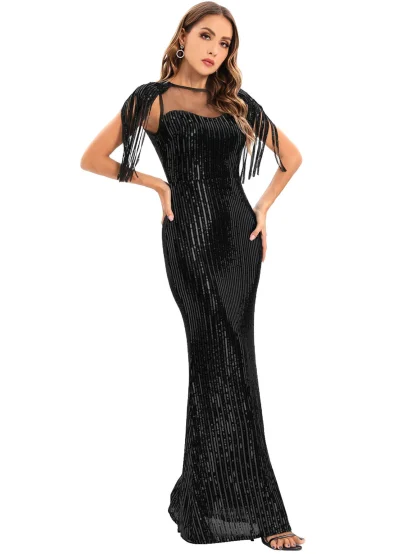 Enchanting Tassel Sleeves Sequin Dress - Image 4