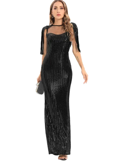 Enchanting Tassel Sleeves Sequin Dress - Image 5