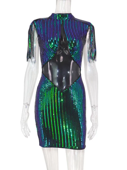 Revealing Front Sequin Shiny Dress - Image 3