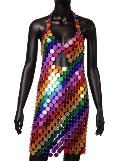Shimmering Sheer Sequin Mini Dress - Image 2
