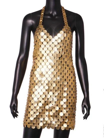 Radiant Metal Halter Backless Sequin Dress - Image 3