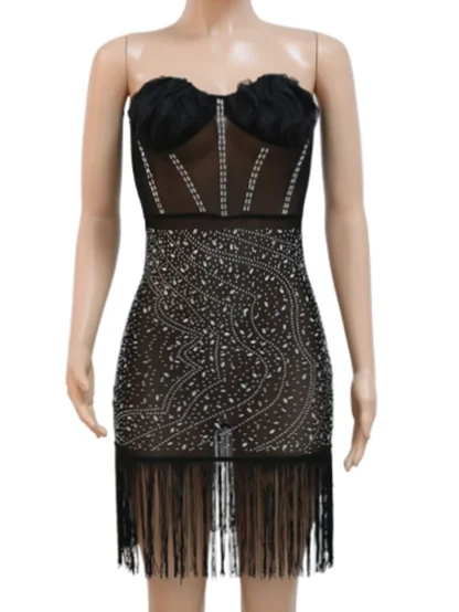 Backless Sparkling Sequin Tassel Dress - Image 3