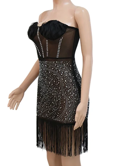 Backless Sparkling Sequin Tassel Dress - Image 4