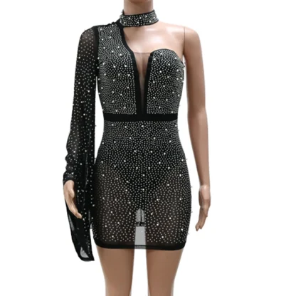 One Long Shoulder Sleeve Shiny Dress - Image 4