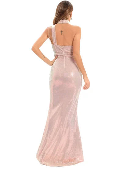 One-Shoulder Sleeve High Slit Sequin Dress - Image 2
