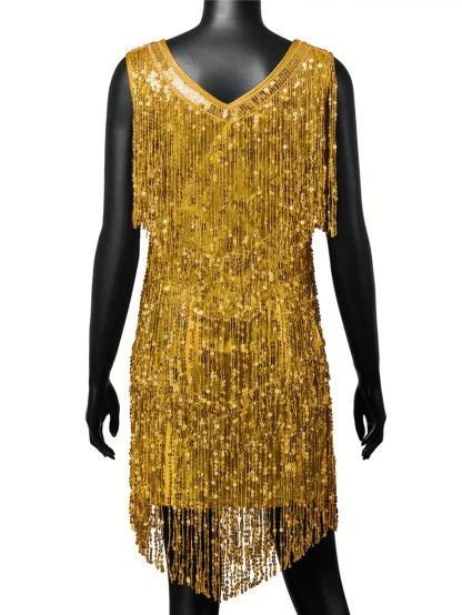 Elegant Shiny Fringe Sequin Summer Dress - Image 2