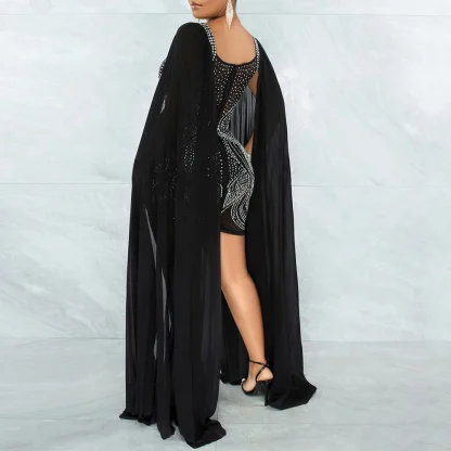 Elegant Long Cape Sleeve Sequin Dress - Image 2