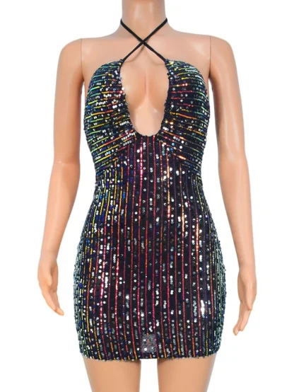 Sparkling Halter Neck Shiny Party Dress - Image 3