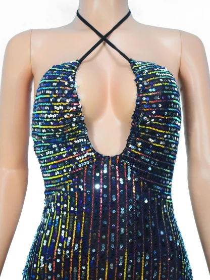 Sparkling Halter Neck Shiny Party Dress - Image 6