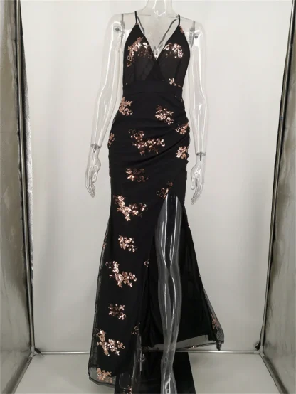 Deep Front Glamour Sequin Maxi Dress - Image 3