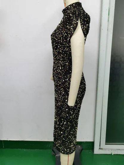 Vintage-Like Sequin Puff Sleeve Midi Dress - Image 3